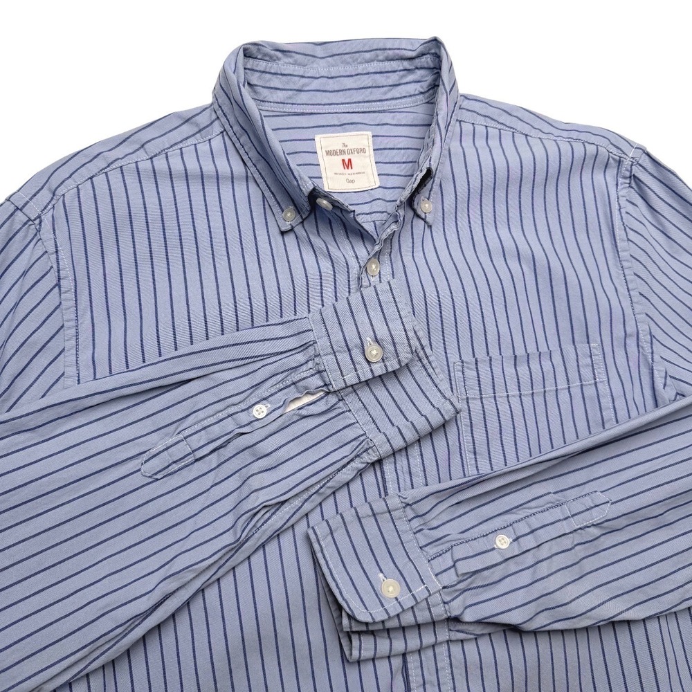 Gap Modern Oxford Shirt Mens Medium Blue Cotton Striped Long‎ Sleeve Button Down